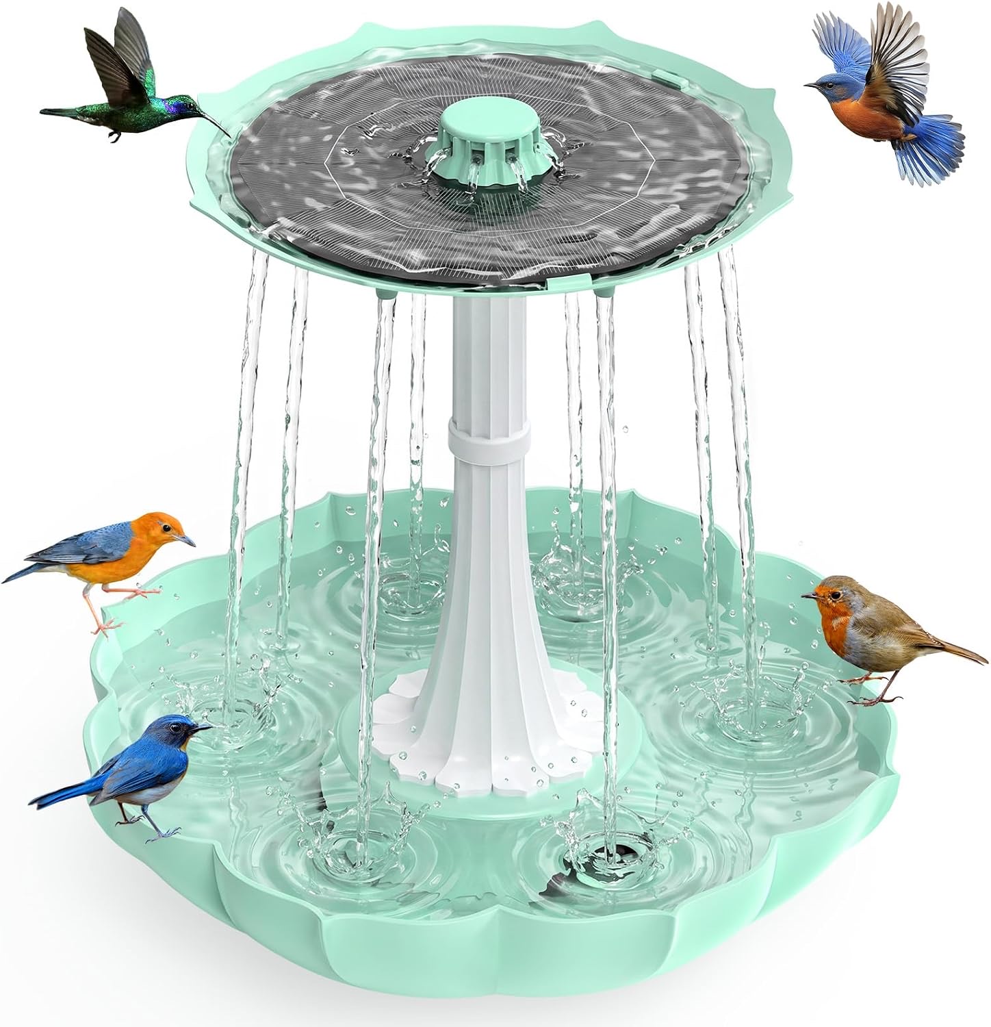 AISITIN multi-tier solar fountain standing on a patio with water trickling between plates
