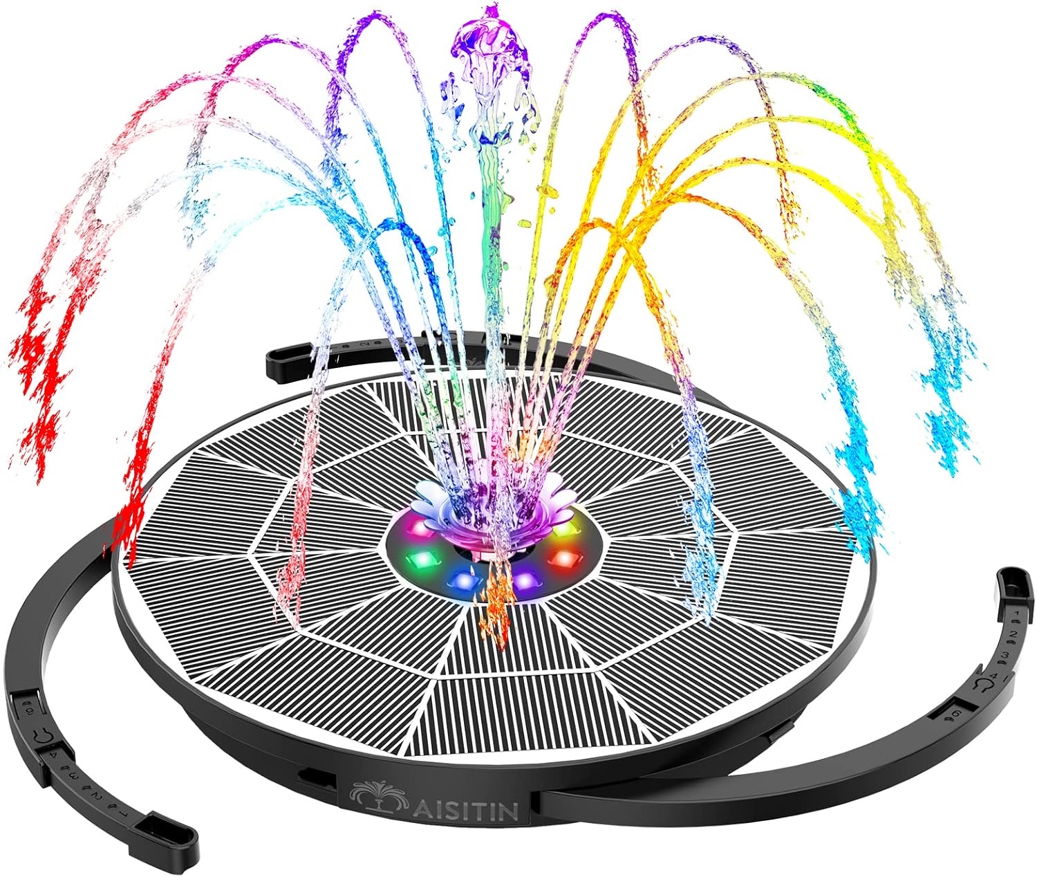AISITIN solar fountain with telescopic brackets standing in a deep bird bath