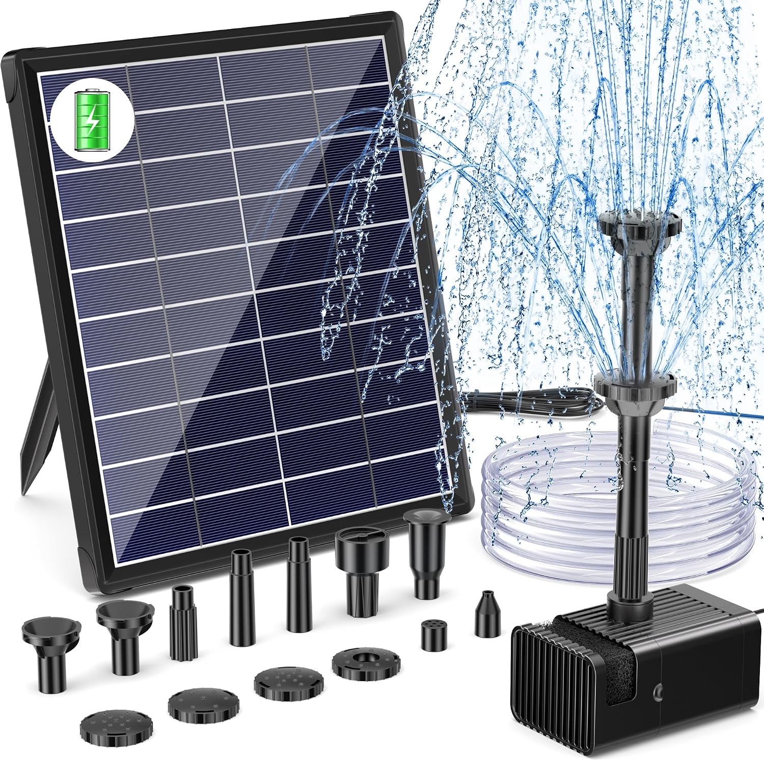 Biling 6W solar water pump running as a fountain in a bird bath