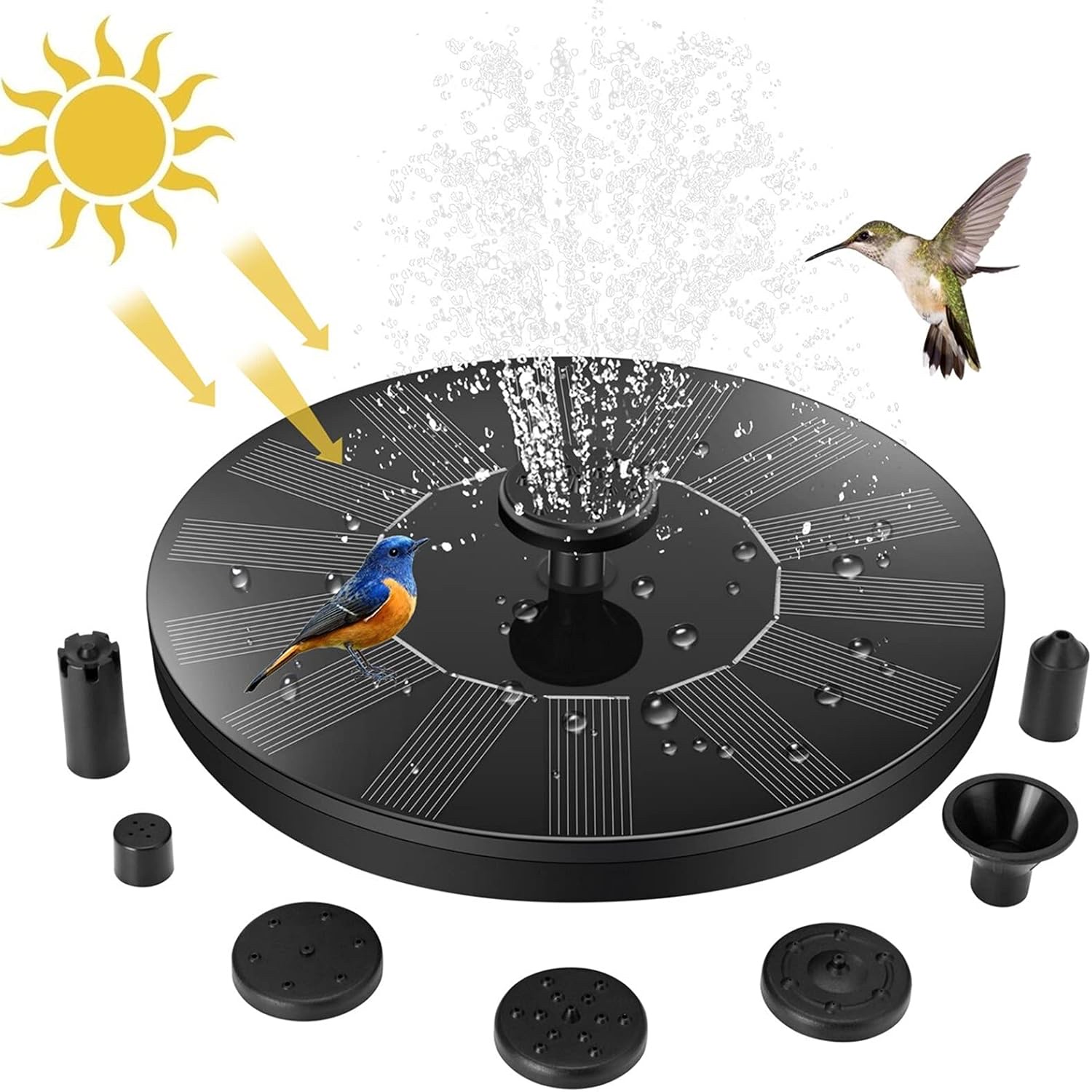 Jsdoin floating solar fountain spraying water in a small garden pond