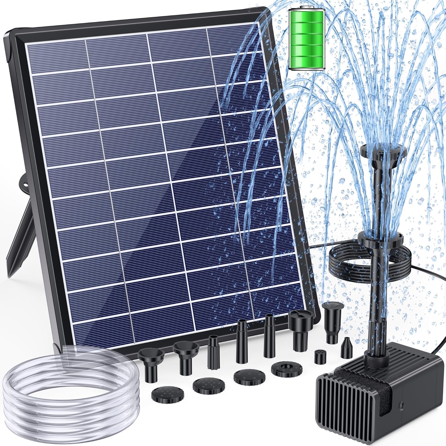 POPOSOAP 6.5W solar panel on its ground stake in a sunny border